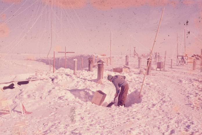 Digging for snow for melt tank Digging for snow for melt tank
